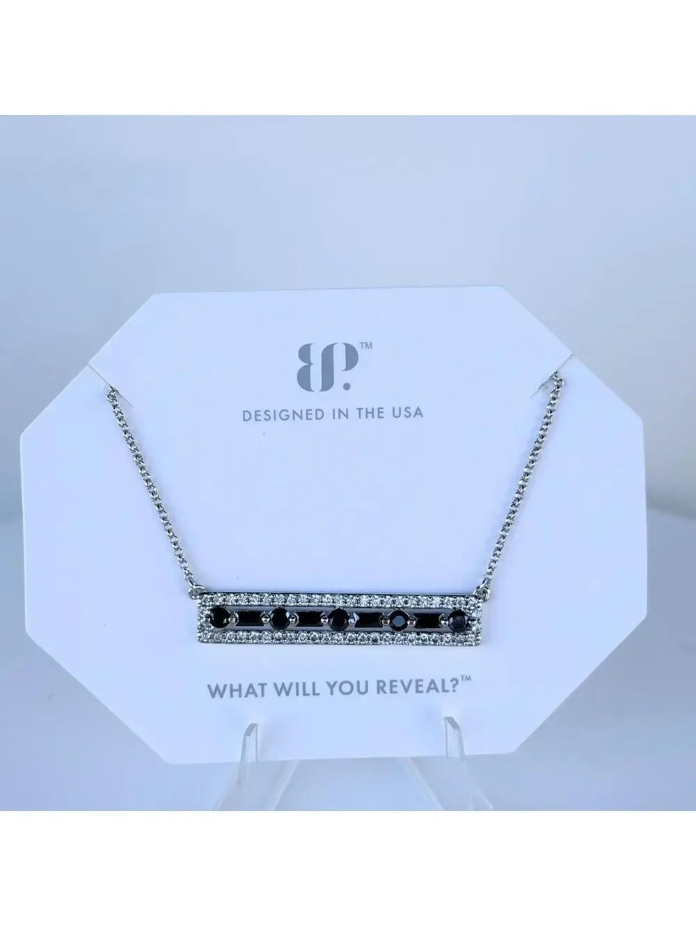 Bomb Party Bar Necklace “That’s The One” Black Onyx on Rhodium Plating